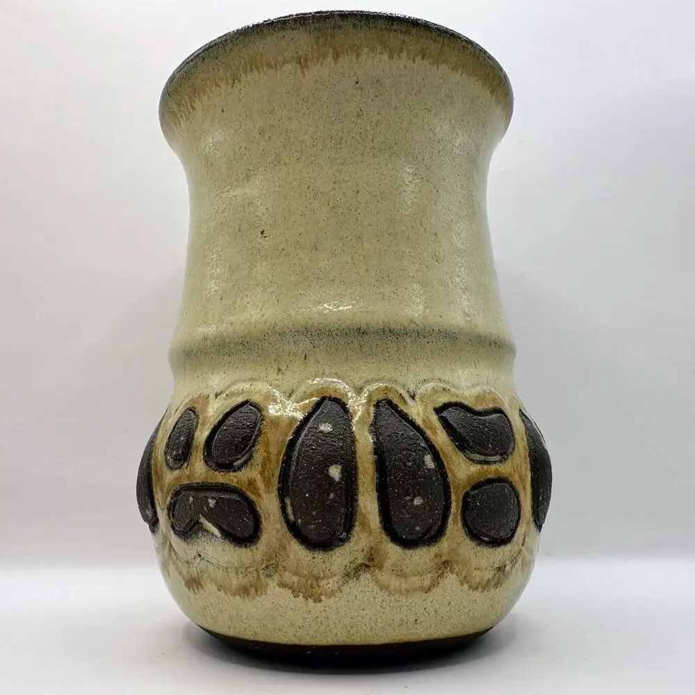 Handmade Nature Animal Deer Tracks Earth Tones Studio Pottery Vase Artist Signed
